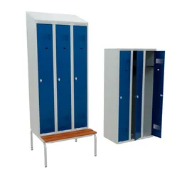 3D Blender model of a blue industrial locker with detachable bench, optimised for professional use.