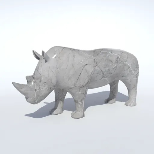 Detailed 3D quadrilateral mesh model of a stylized marble rhinoceros suitable for cartoon renderings and CG visualizations.