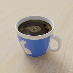 Realistic Blender 3D model showcasing a full coffee mug with bone design, ideal for caffeine-related digital art.