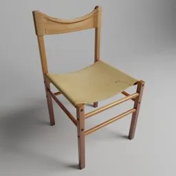 Vintage wooden 3D chair model with tarp seat, optimized for Blender rendering.