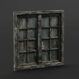 Detailed 3D model of a vintage wooden window, ideal for Blender architectural visualization.