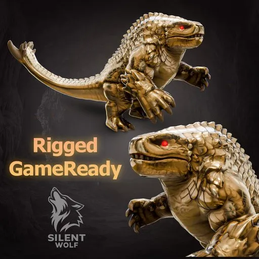 Gold Lizard Creature Rigged Animated