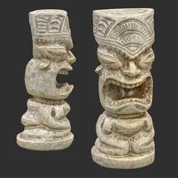Tiki God Furious Yell Statue Marble