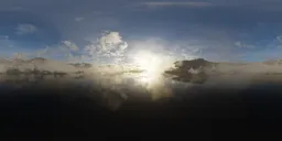 Lake, Mountains with Fog and Clouds