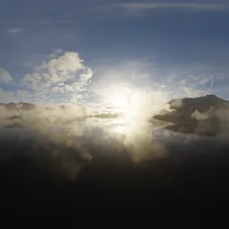 Lake, Mountains with Fog and Clouds