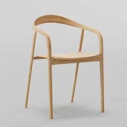 High-quality 3D wooden chair model, Blender compatible, showcasing elegant design and curves, ideal for interior scenes.