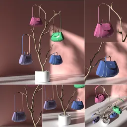 Prdocut mockup handbags on a tree