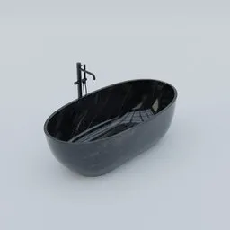 Detailed 3D model of a modern black freestanding bathtub with glossy finish, ready for Blender rendering.