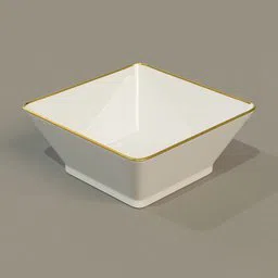 3D modeled square bowl with gold trim for Blender rendering, minimalist design in a neutral setting.