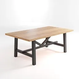 "Rustic Table: A stunning wooden table with a metal base and a smooth wooden top, crafted with attention to detail. Perfect for Blender 3D archviz projects, this realistic model combines simplicity, elegance, and modern design. Get this lightweight 3D model for Blender 3D and enhance your visualizations with ease."