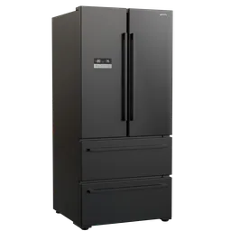 Detailed 3D model of a modern black refrigerator design rendered in Blender with Cycles, available in .blend format.