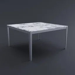 High-quality 3D model of a modern marble-top square table with minimalist metal legs for Blender rendering.