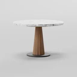 Highly detailed Blender 3D model showcasing a small, round, marble-top dining table with a wooden pedestal base.