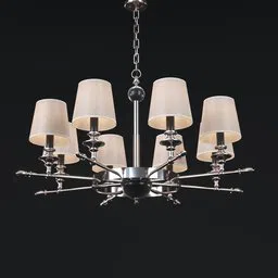 Elegant 3D-rendered Artevaluce-style chandelier with shaded lamps for Blender modeling.