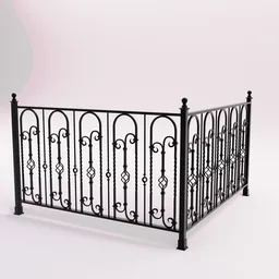 "Cast Iron Fence 3D model for Blender 3D - Featuring a black iron fence with intricate ornate details, designed in Blender. This model includes a single stand alone piece and a piece for arrays, providing versatility for your 3D projects. Explore the possibilities of creating beautiful fences with this CAD-inspired design by Rezső Bálint."