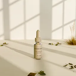 Realistic 3D-modeled skincare serum bottle with natural lighting in Blender.