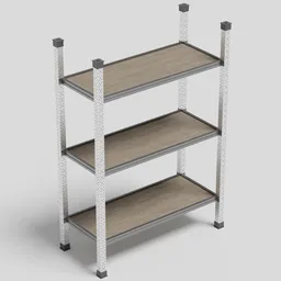 Customizable Blender 3D model of industrial shelving unit with procedural textures.