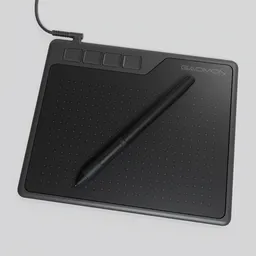 Detailed 3D rendering of graphic tablet with stylus for digital artists, compatible with Blender.