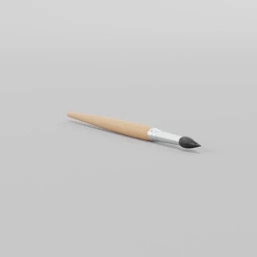 Highly detailed Blender 3D model of a wooden artist's paintbrush with realistic textures and shading.