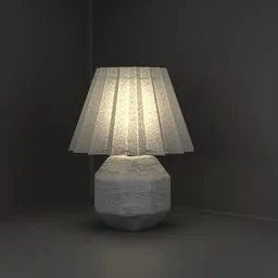 3D-rendered table lamp with illuminated textured shade and concrete cube base, compatible with Blender.