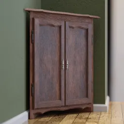 "Antique Corner Cabinet: A beautifully rendered wooden commode for use in Blender 3D. Perfect for filling an empty corner and adding a touch of vintage charm to your virtual space. Rated highly by satisfied users."