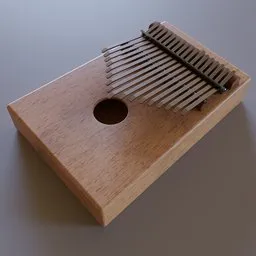 "Wooden Box Kalimba 3D model for Blender 3D - a photorealistic high-detail instrument with 17 tines and a simplistic design. Perfect for music and African-inspired projects. UE5 render by Nathaniel Hone."