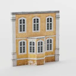 "Low-poly historic house model for Blender 3D, featuring detailed bay windows and colonial architecture. Modeled from a photo, with rough textures and shadowing. Perfect for architectural visualization and 3D printing."