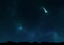 4K resolution night sky HDRI featuring twinkling stars and nebulous galaxies above silhouetted mountains.