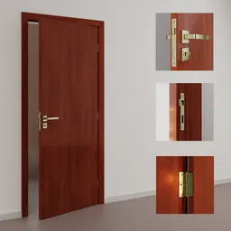 Detailed Blender 3D model of a wooden interior door with functional pivot point and editable dimensions.
