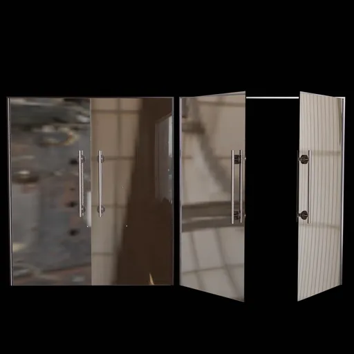 Realistic 3D model of a semi-open, textured glass door designed for Blender, showcasing functionality and detail.