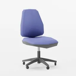 Blue lowpoly office chair 3D model suitable for Blender rendering with swivel base.