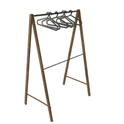 High-quality 3D wooden clothes rack model with realistic hangers, suitable for Blender 3D projects.