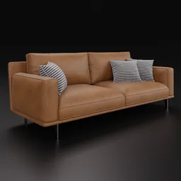Detailed leather 3-seater sofa 3D model with striped cushions, compatible with Blender 4.0+