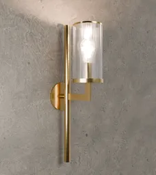 Modern 3D-rendered wall-light with a sleek gold fixture and cylindrical glass shade, perfect for Blender 3D projects.