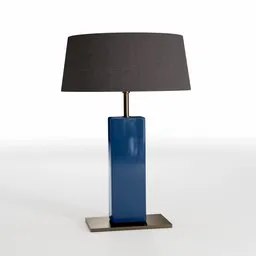 High-quality 3D rendering of a blue Questa 2/3 Table Lamp with a classic shade, available for Blender 3D artists.