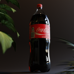 "Hyperrealistic 3D model of a 1.5L Coca Cola bottle with realistic textures and volume absorption liquid in Blender 3D. Ideal for grocery store scenes and shelf placement. Inspired by artists such as Alejandro Obregón and Nikola Avramov."
