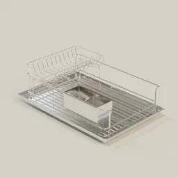 Realistic 3D model of a dish dryer, ideal for kitchen renderings, created in Blender with detailed texturing.
