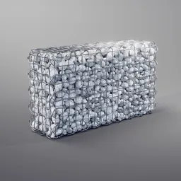 Detailed 3D model of a gabion with metal grid and realistic stone fill for Blender rendering, no background.