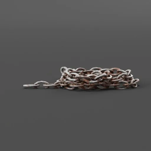 Detailed, rusted iron chain 3D model assembled for medieval theming, compatible with Blender for scene building.