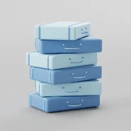 Stack of blue stylized 3D briefcases with smiley faces for bedroom decor created in Blender.