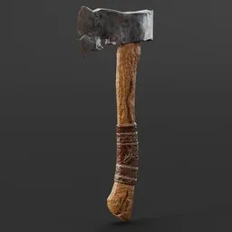Detailed 3D woodman's axe model with leather grip and antler motif, ready for Blender rendering and Substance Painter.
