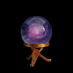 "Download an animated magic orb 3D model for Blender 3D with a purple swirl inside. This lighting model is perfect for fantasy scenes and is highly detailed with assets from popular media. Created for the Cycles engine and available for free download."