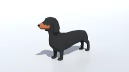 3D low-poly model of a Dachshund, optimized for CG visualization and Blender renderings, depicting quad-mesh design.