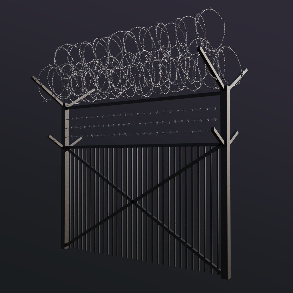 Military fence v3 Fences models BlenderKit