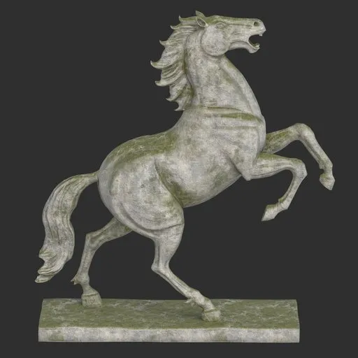 Rearing horse stone moss statue