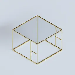 Minimalist glass coffee table 3D model with gold frame for Blender rendering.