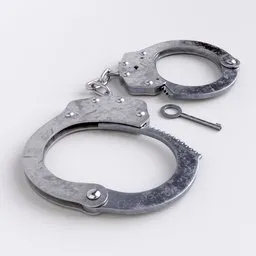 Realistic 3D model of metal handcuffs with key, detailed textures, optimized for Blender use.