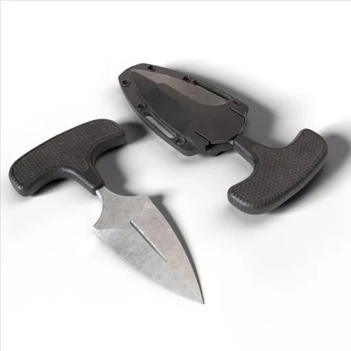 Highly detailed 3D knife model with sheath, ideal for Blender projects and game assets.