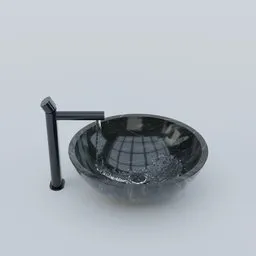Realistic round marble sink 3D model with modern faucet for Blender rendering and design visualization.