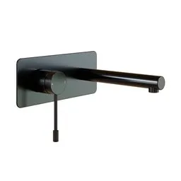 Matte black round wall-mounted faucet 3D model, featuring a modern, minimalistic design and a single lever, for Blender 3D projects.